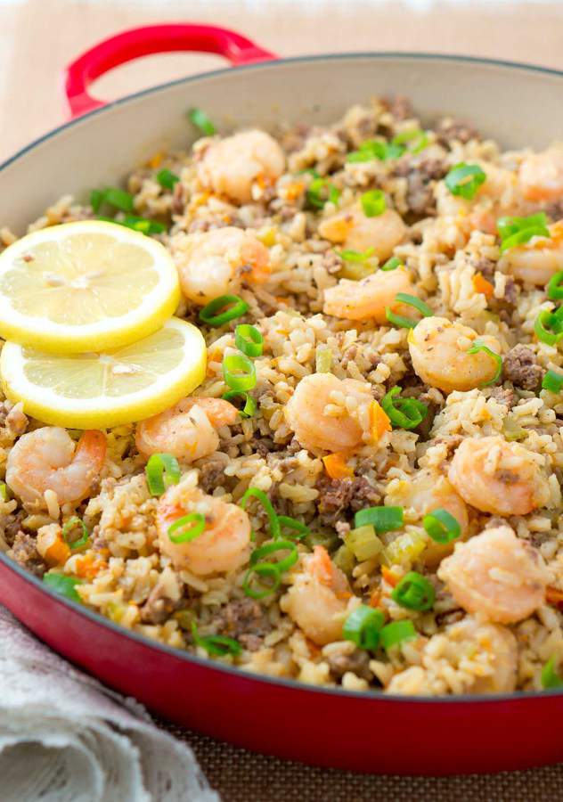 Easy Dirty Rice with Shrimp – a healthy twist on a Cajun classic. The addition of shrimp turns this into a fabulous main dish. Easy to make and very flavorful!