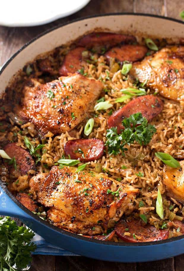 TThis one pot chicken and dirty rice is a dish washing hater’s dream!  The chicken is cooked on top of the rice for the most flavorful dish ever!