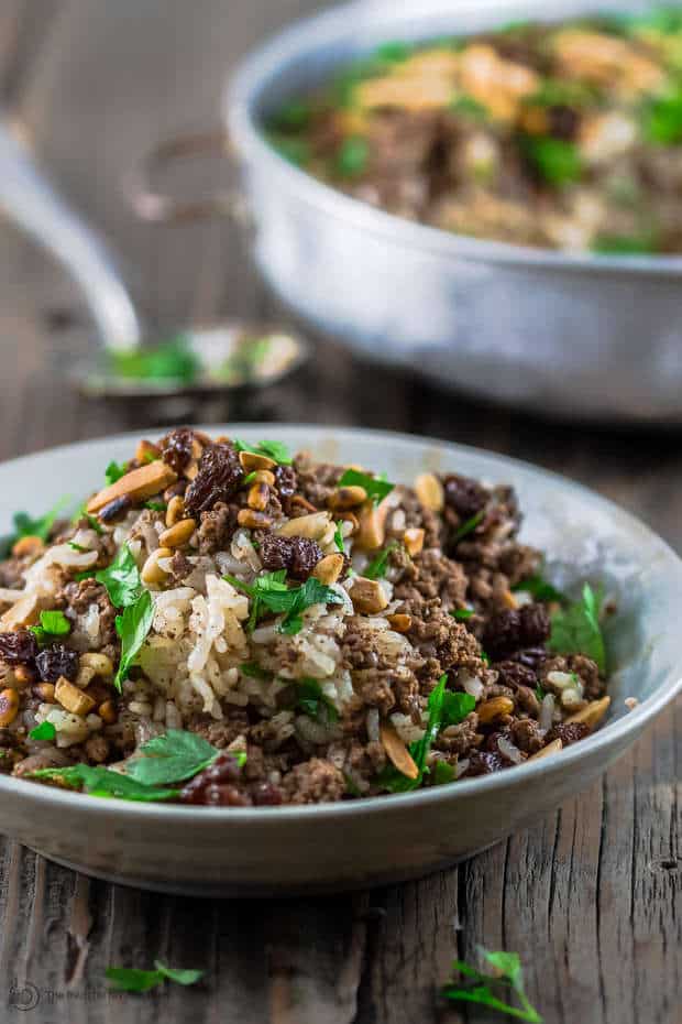 Loaded Lebanese Rice with ground beef, nuts and raisins. Not your average rice!