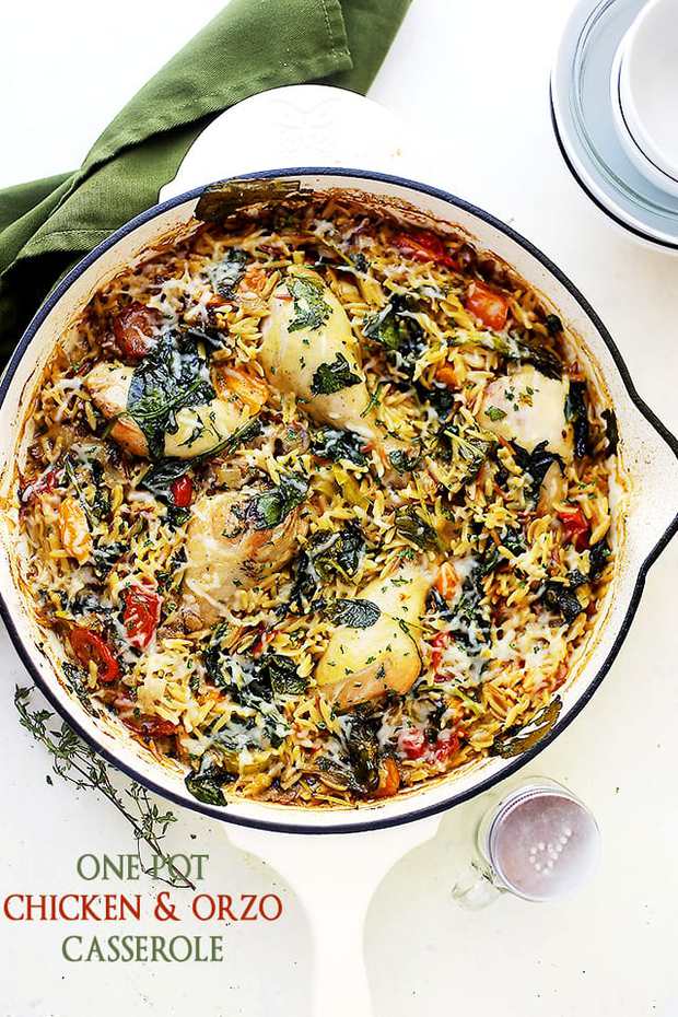 One Pot Chicken and Orzo with Spinach and Tomatoes – Loaded with flavors and texture, this is a super delicious and very easy one pot meal that everyone will love!
