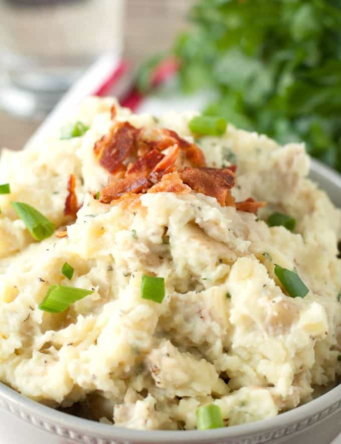 Golden mashed potatoes are all dressed up with ranch seasonings, cheese and bacon. Can I get a woohoo?!