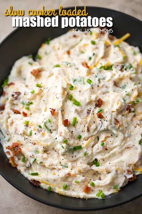 Slow Cooker Loaded Mashed Potatoes are the easiest side dish you'll ever make! This recipe is great for every meal, from weeknight dinners to feeding your holiday crowd!