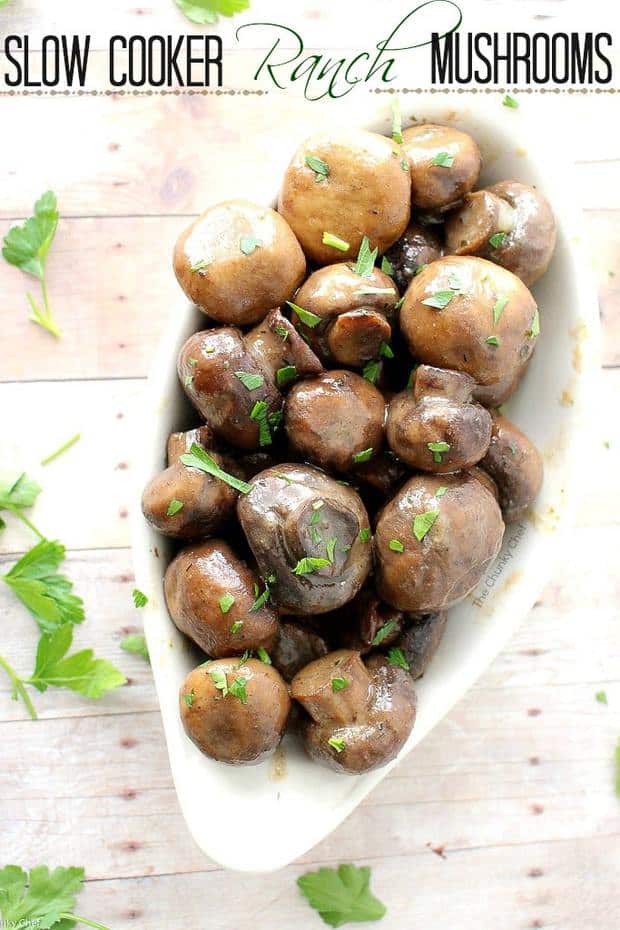 Three ingredients is all you need to make Slow Cooker Ranch Mushrooms! Just toss them in a slow cooker and let it do the work for you!
