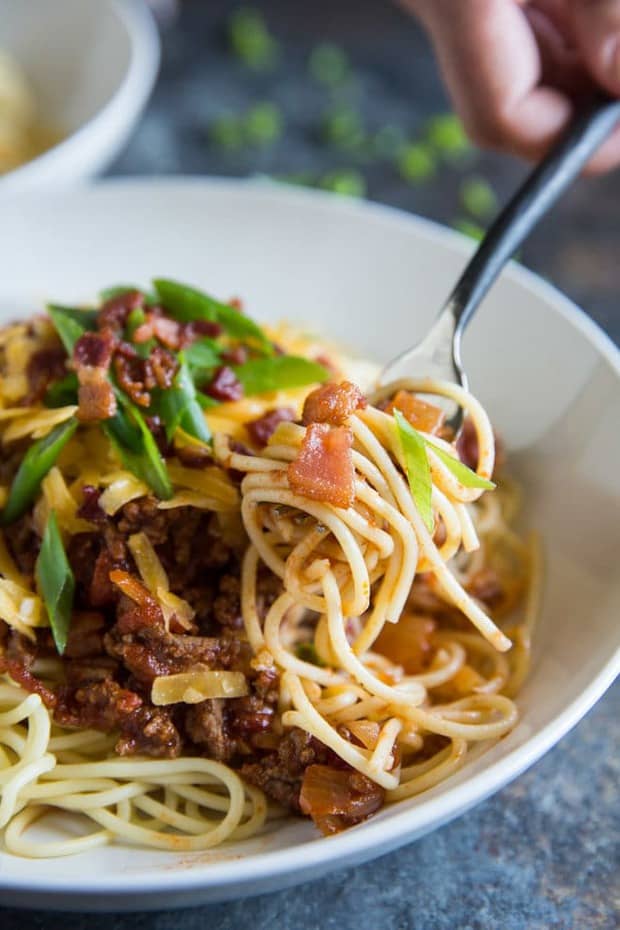 Trust no one but cowboys to upgrade your spaghetti. Bacon, cheese, and lots of hot sauce make Cowboy Spaghetti a family favorite!