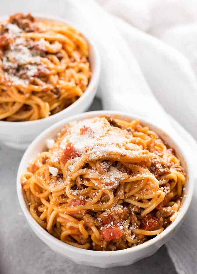 The easiest spaghetti recipe ever!  A quick recipe for spaghetti made right in the instant pot.  Get a family favorite meal on the table even faster on busy nights!