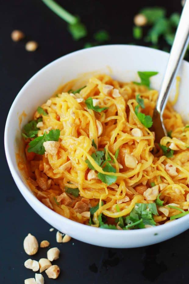 Spaghetti Squash Peanut Noodles are a low-carb, veggie packed wonder! Enjoy this healthier way to devour a classic dish.