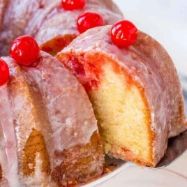 Relive your childhood memories with this easy shirley temple cake made in a bundt pan with cherry powdered sugar glaze.