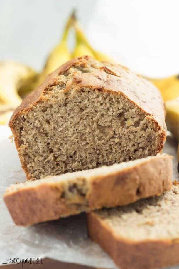 Healthier Classic Banana Bread is made healthier with whole wheat flour, applesauce and plain Greek yogurt! It’s super moist, perfect every time banana bread that’s good for you, too! Freezer-friendly and made in one bowl with no mixer.