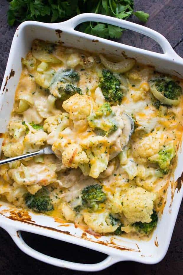 Garlicky and Cheesy Cauliflower Broccoli Bake - The Best Blog Recipes
