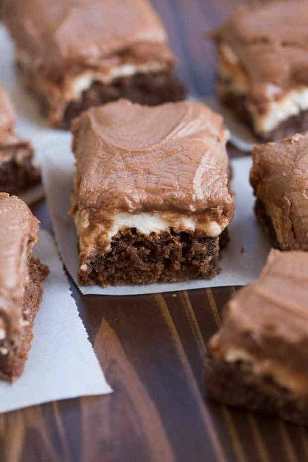 Mississippi Mud Brownies are my favorite one-bowl brownie recipe topped with warm gooey marshmallows and chocolate frosting.