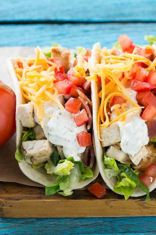  Chicken Ranch Tacos--Part of The Best Chicken Bacon Ranch Recipes