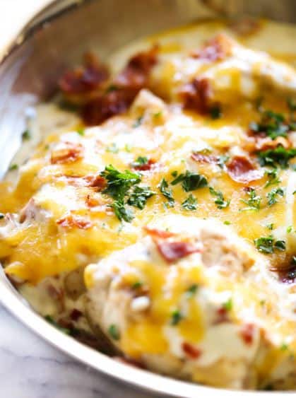 Skillet Cheddar Bacon Ranch Chicken--Part of The Best Chicken Bacon Ranch Recipes