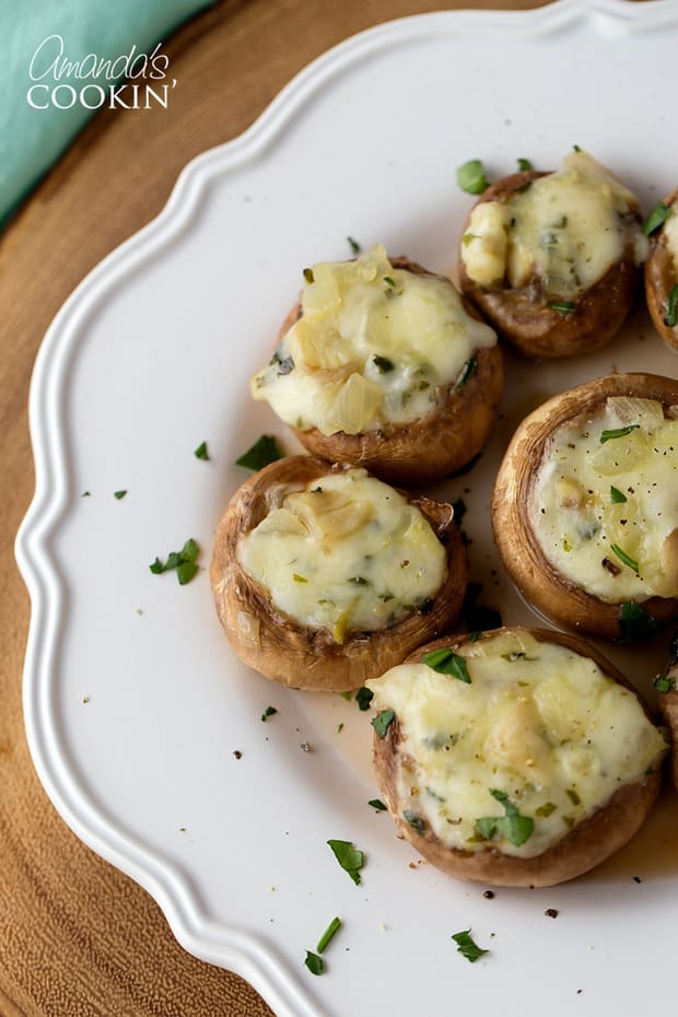These Stuffed Mushrooms are so easy you could whip up a big tray of them in 30 minutes. Right before your guests arrive you’ll have a batch of these stuffed mushrooms ready to go!