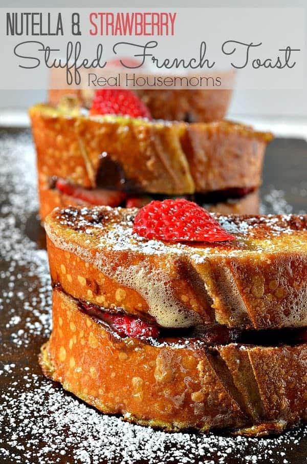 This french toast is stuffed with Nutella and strawberries making them a super yummy Valentine's Day breakfast or dessert!