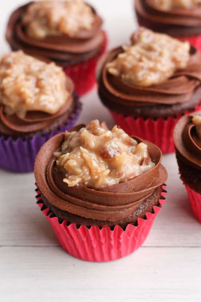 German Chocolate Cupcakes are soft and moist chocolate cupcakes with homemade chocolate and coconut pecan frosting.