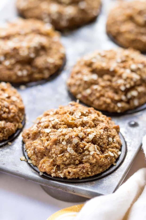 Muffins are a surprisingly simple thing to make “skinny”. I just subbed out all the oil, eggs, dairy and gluten and instead packed them with nutritious ingredients without sacrificing the flavor. Woot! Skinny Spiced Coconut Yogurt Quinoa Muffins are delicious!