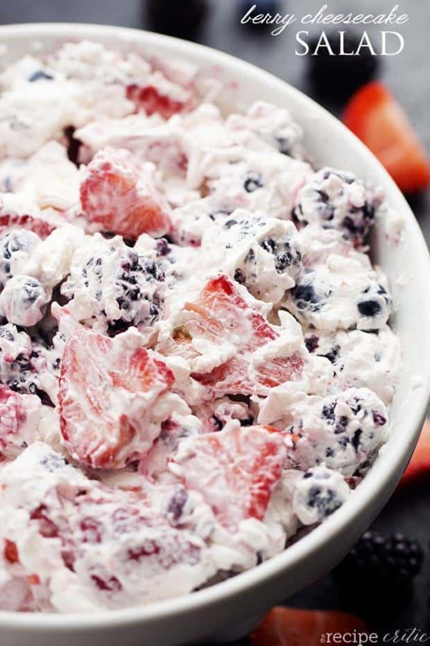 Fresh berries combine with a creamy cheesecake fluff.  This is so amazing and will be the hit of any gathering!