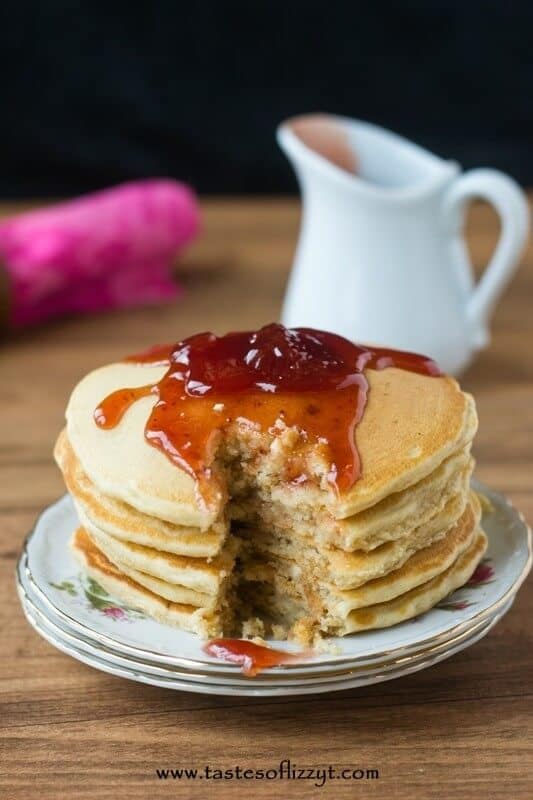 Peanut Butter and Jelly Pancakes…The favorite, classic sandwich turned into a breakfast treat. Heat your favorite type of jelly in the microwave to create a quick fruity syrup to pour over these peanut butter pancakes!