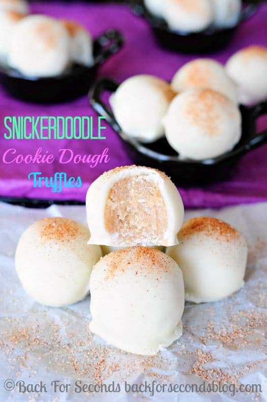 Egg free Snickerdoodle Cookie Dough Truffles are a fun, easy dessert perfect for holidays, parties, or any day! The cinnamon sugar combo is irresistible!