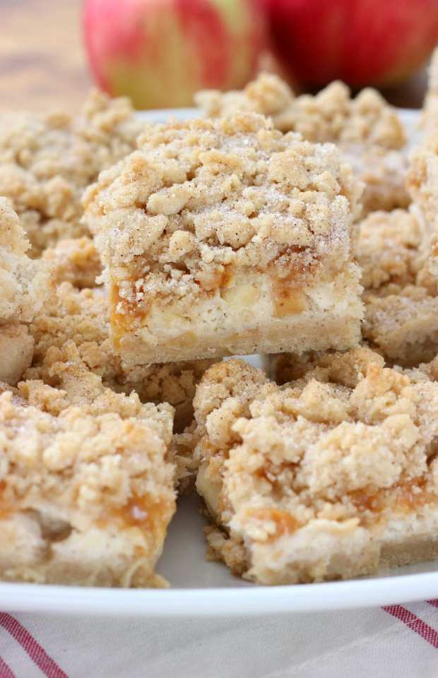 Tart, fall apples pair with sweet, gooey caramel and creamy cheesecake to create the perfect filling to these Caramel Apple Snickerdoodle Cheesecake Bars!