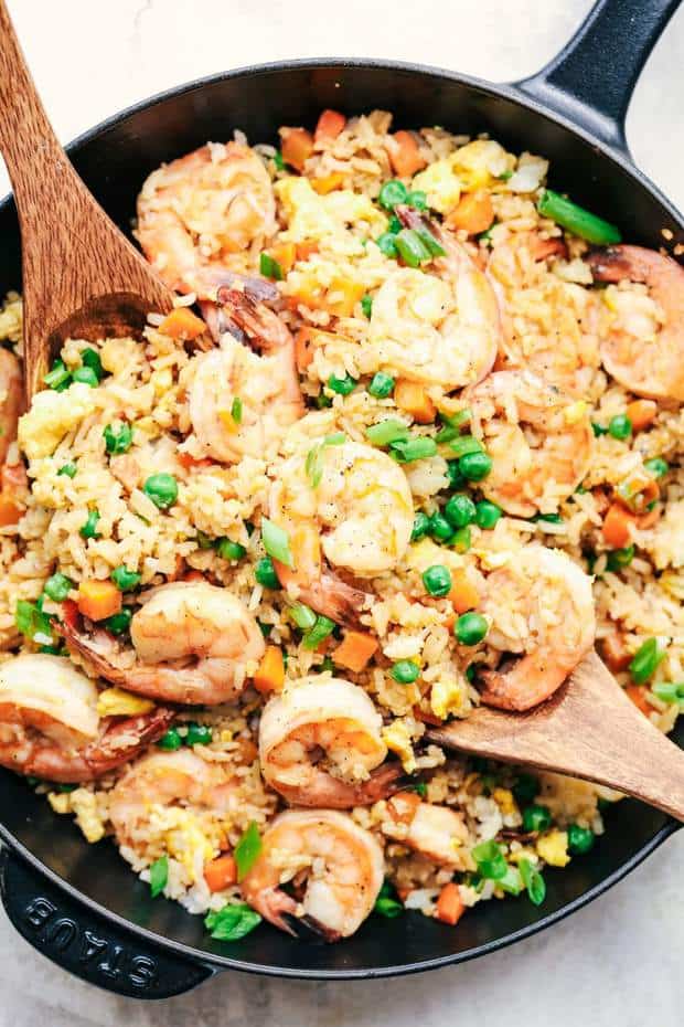 Better than Takeout Shrimp Fried Rice is better than any restaurant that you have had!  Made with fresh shrimp, peas, carrots, egg, rice and topped with green onions, you will never have takeout again!!