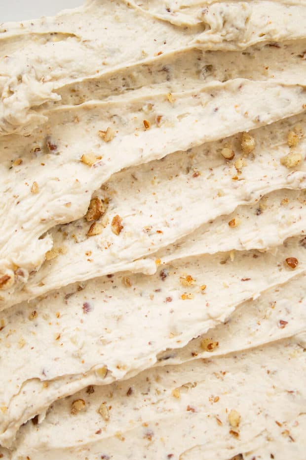 This all-butter Maple Pecan Buttercream Frosting is great for any fall cake or cupcake. Maple makes for a very sweet frosting, but the pecans balance it out perfectly.