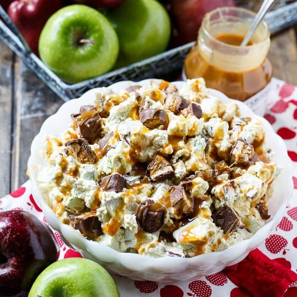 It’s nearly time to transition from peach season to apple season and I can’t think of a better way to do that than this Snickers Caramel Apple Salad, a classic easy recipe that’s a real favorite with kids and makes a fabulous fall snack.
