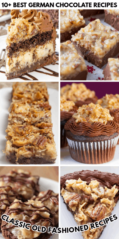 Several different types of food, with German chocolate cake