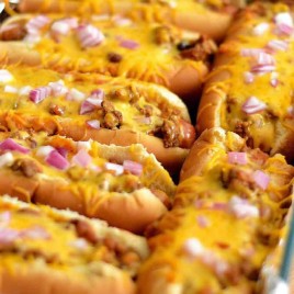 OVEN BAKED CHILI CHEESE DOGS