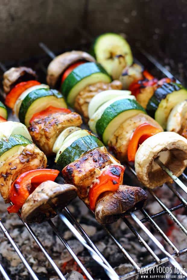 These balsamic chicken skewers are one of the must try grilling recipes before the summer is over! Balsamic marinade makes the chicken extra juicy & adds great flavor!