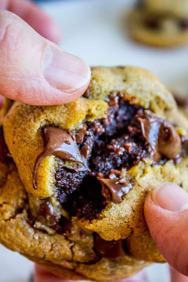 The contest between brownies and cookies is officially over, because now you can have them AT THE SAME TIME. Rich, soft, fudgy brownies, all stuffed inside golden tender chocolate chip cookies… Basically heaven. Pass the milk! (Seriously though.)