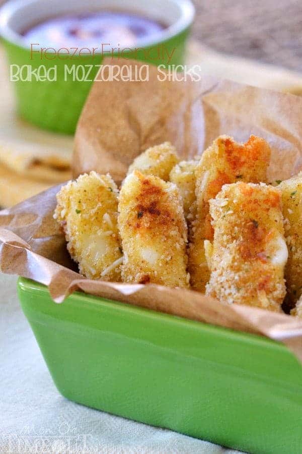These Freezer-Friendly Baked Mozzarella Sticks are going to quickly become a staple in your house.  Perfect for after-school snacks, late night munchies, and game day!