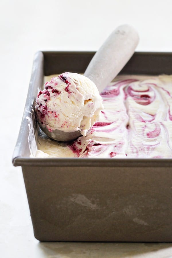 No-Churn Roasted Berry Ice Cream is full of sweet spring berry flavor. The little flecks of vanilla make it extra special.