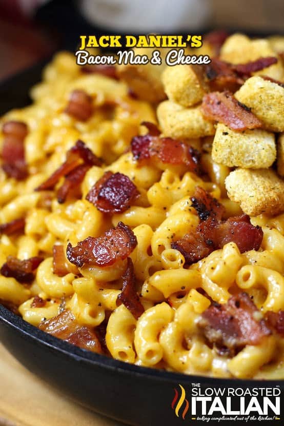 Jack Daniel's Mac and Cheese recipe loaded with hickory smoked peppered bacon, tons of ooey gooey smoky cheese and a selection of spices to wake up all your senses. This is the mac and cheese of your dreams.