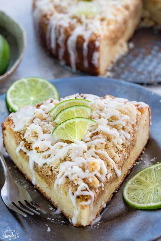 Key Lime Coffee Cake made with a buttery streusel topping & white chocolate drizzle makes the perfect breakfast or afternoon snack.