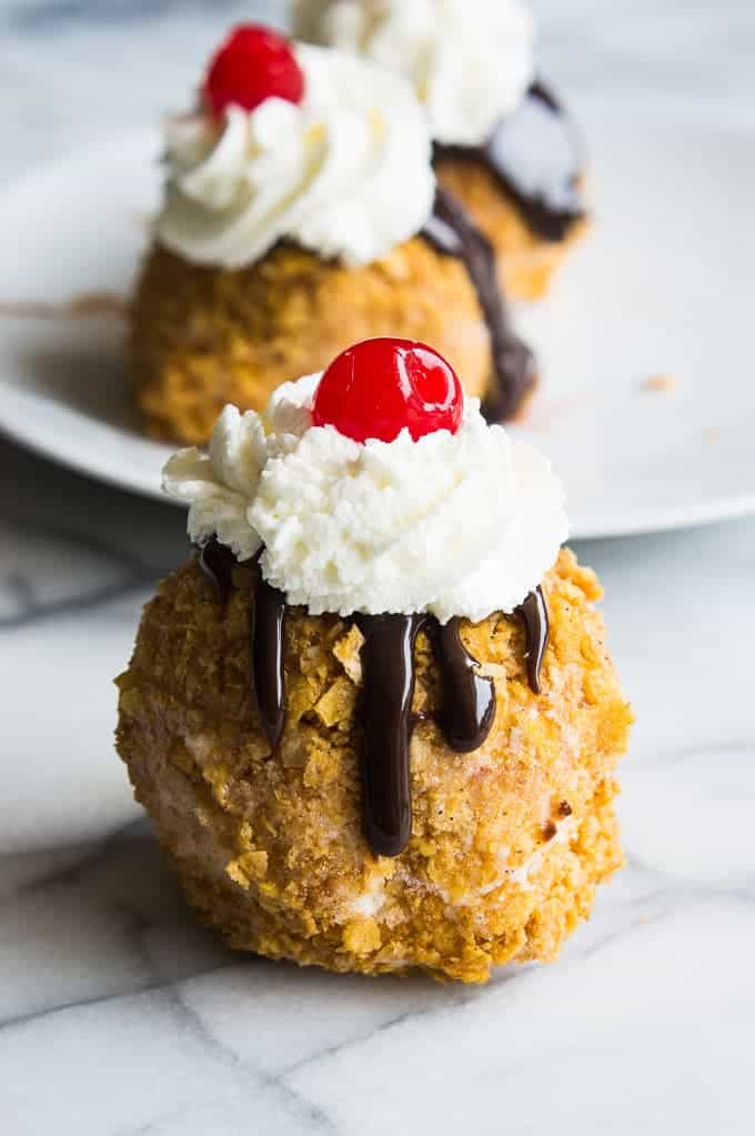 An easy to make Mexican Fried Ice Cream.  All the flavors of the classic without the actual frying!!  Perfect individual desserts for summer! 