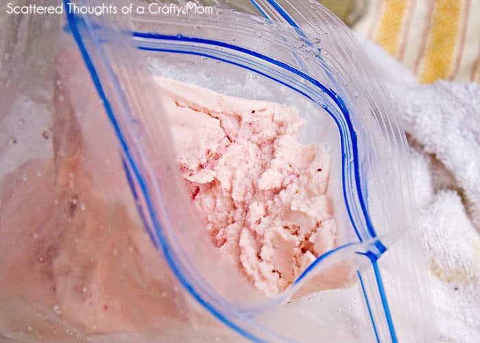 Have you ever tried to make ice cream in a bag? This awesome little DIY project is perfect to keep the kids busy on a hot summer day! (Vanilla is super easy to make but you’ll definitely want to kick the fun up a notch with this Strawberry Ice Cream in a Bag Recipe!)