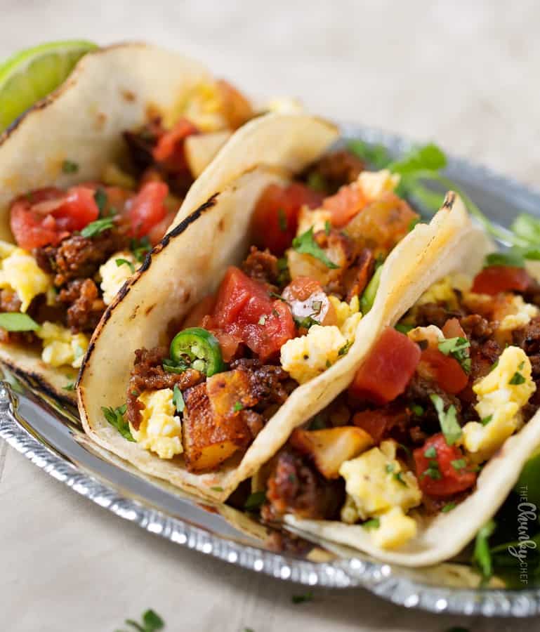 The best way to start your day is with these chorizo, potato and egg breakfast tacos! Spicy and savory, with an easily customizable heat level, they’re sure to be a family favorite!