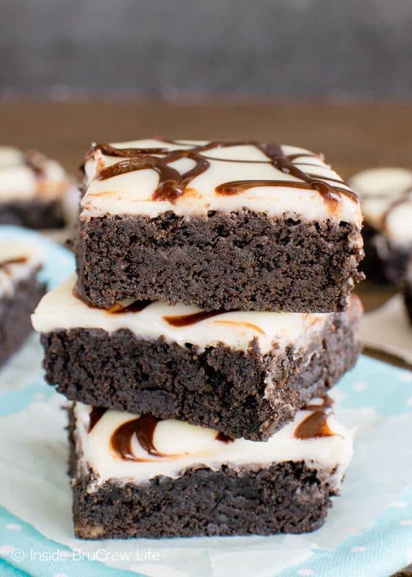 Adding a white chocolate glaze and chocolate drizzles makes these homemade Zebra Brownies a fun treat.