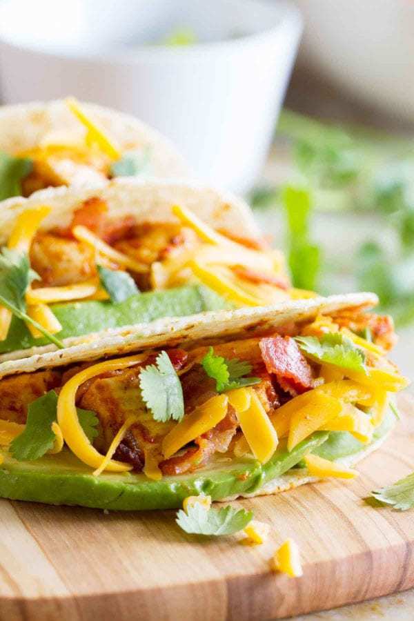 It’s better with bacon – especially when it’s taco night! These Chicken Bacon Avocado Tacos are perfect for Taco Tuesday!