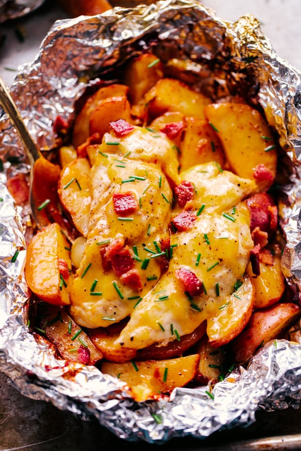 Cheesy Chicken and Potato Foil Packet