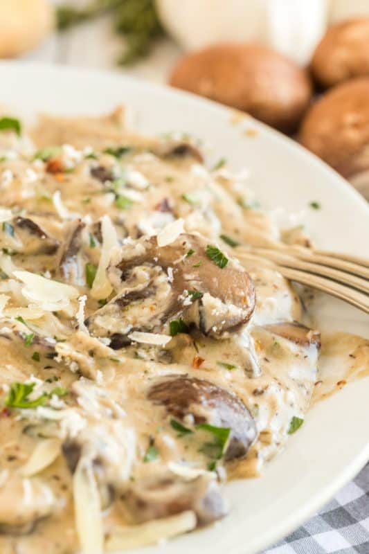 A plate of food, with Mushroom and Cream