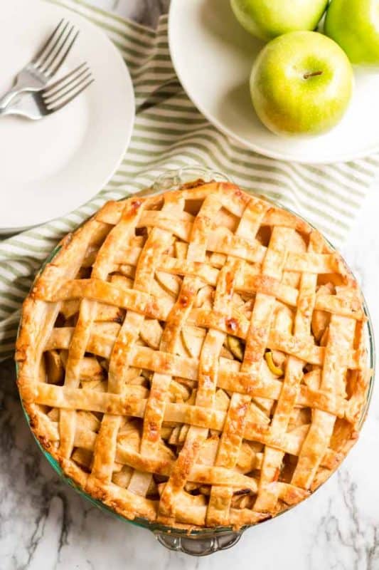 Food on a plate, with Pie and Apple