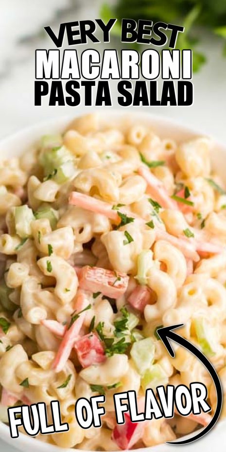 A bowl of pasta salad, with Macaroni and side
