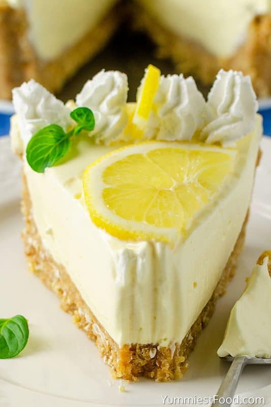 A slice of cake and ice cream on a plate, with Pie and Lemon