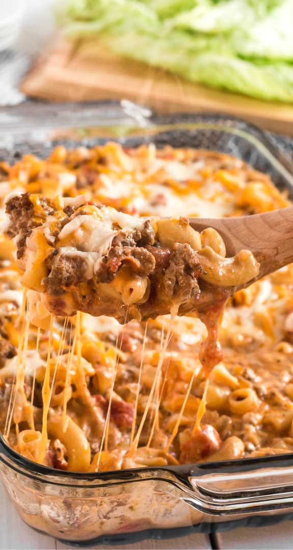 A close up of food, with Cheese and Casserole