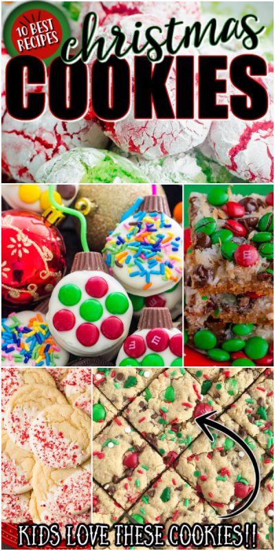 A bunch of different types of food, with Cookie and Christmas