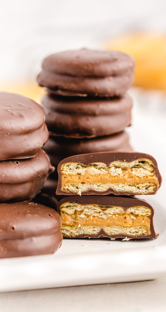 Chocolate Peanut Butter Ritz Cookies on platter