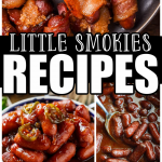 A bunch of different types of food, with Little smokies and Bacon Wrapped Smokies