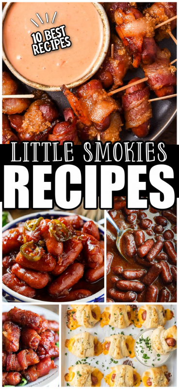 A bunch of different types of food, with Little smokies and Bacon Wrapped Smokies